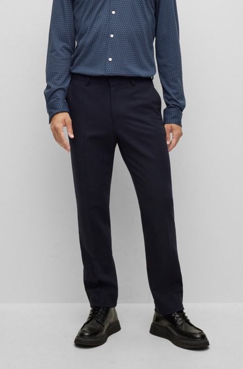 Σκούρο μπλε παντελόνι Hugo Boss με κανονική εφαρμογή από ελαστικό ύφασμα με μικρο-μοτίβο