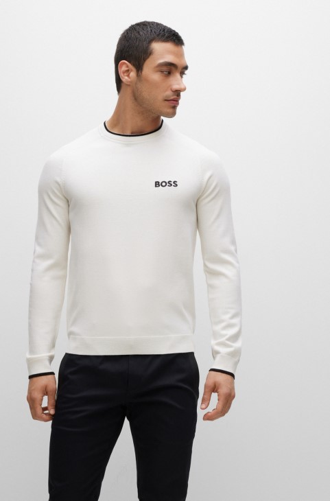 πουλόβερ με κανονική εφαρμογή σε ελαστικό μείγμα λευκού Hugo Boss