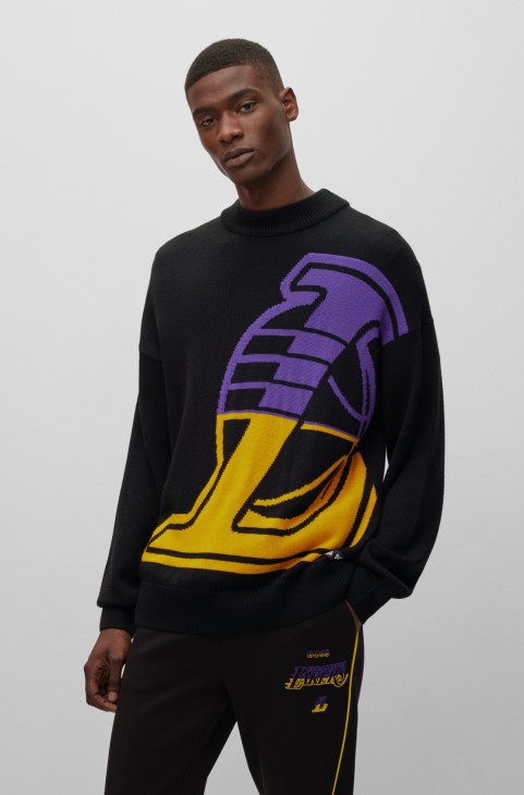 πουλόβερ χαλαρής εφαρμογής με λογότυπο Intarsia Hugo Boss Nba Lakers