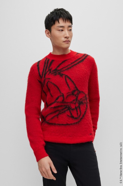 Looney Tunes X Boss πουλόβερ με κανονική εφαρμογή υψηλής απόδοσης με έργα τέχνης Bugs Bunny