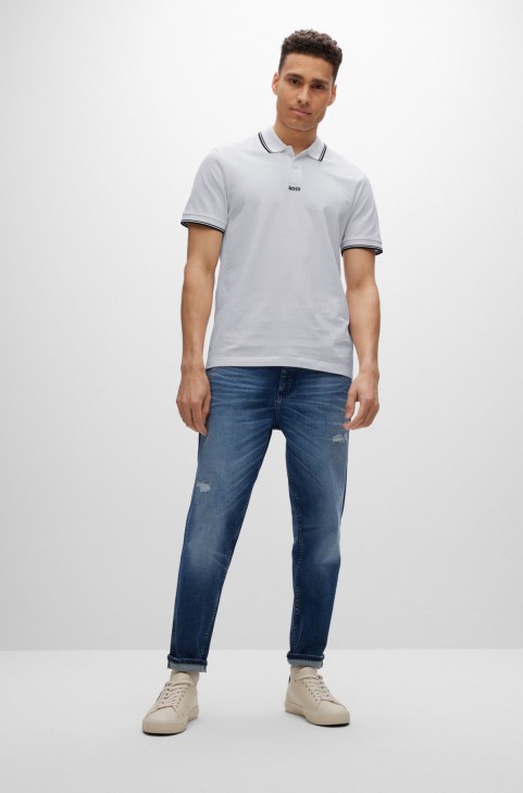λευκό φίνο-πικέ πουκάμισο πόλο με λεπτομέρειες σε αντίθεση Hugo Boss
