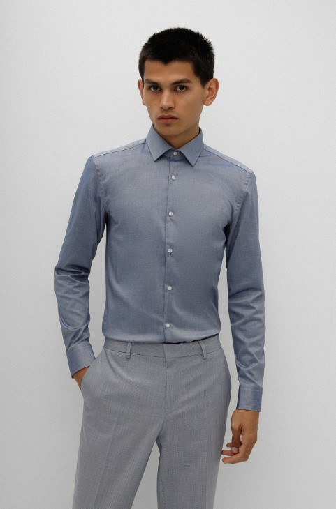 Μπλε Slim-fit πουκάμισο Hugo Boss από σιδερένιο βαμβάκι Oxford