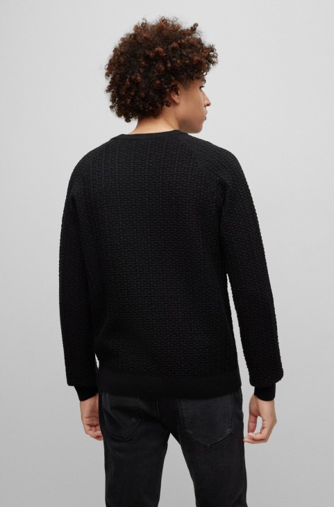 Hugo Boss πουλόβερ χαλαρής εφαρμογής σε δομημένο βαμβακερό μαύρο
