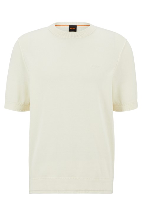 κοντομάνικο πουλόβερ Hugo Boss σε ανοιχτό μπεζ βαμβάκι και κασμίρ