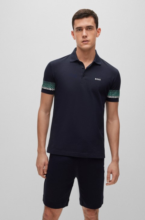 μπλουζάκι πόλο βαμβακερό-πικέ-ζακάρ με πολύχρωμα λογότυπα σκούρο μπλε Hugo Boss