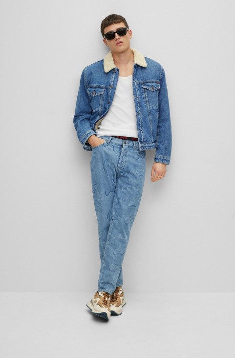 Μπουφάν με γιακά σε μπλε άκαμπτο τζιν σιέλ Hugo Boss
