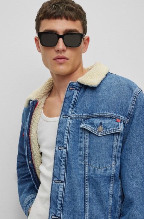 Μπουφάν με γιακά σε μπλε άκαμπτο τζιν σιέλ Hugo Boss
