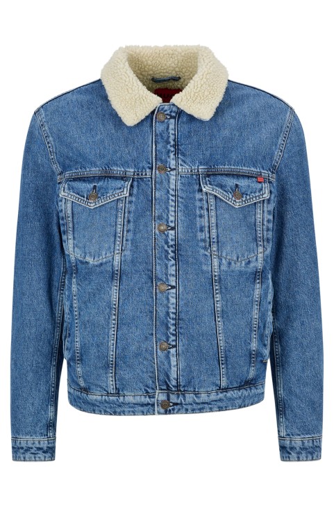 Μπουφάν με γιακά σε μπλε άκαμπτο τζιν σιέλ Hugo Boss
