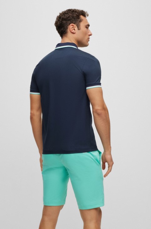 Βαμβακερό μπλουζάκι πόλο σε Slim-fit με κυκλικό μαρκάρισμα Hugo Boss σκούρο μπλε
