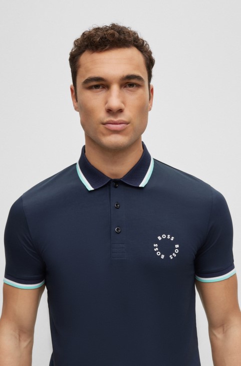 Βαμβακερό μπλουζάκι πόλο σε Slim-fit με κυκλικό μαρκάρισμα Hugo Boss σκούρο μπλε
