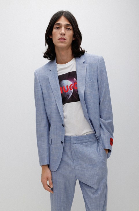 Slim-fit Jacket σε μοτίβο Performance-stretch ύφασμα Hugo Boss Blue