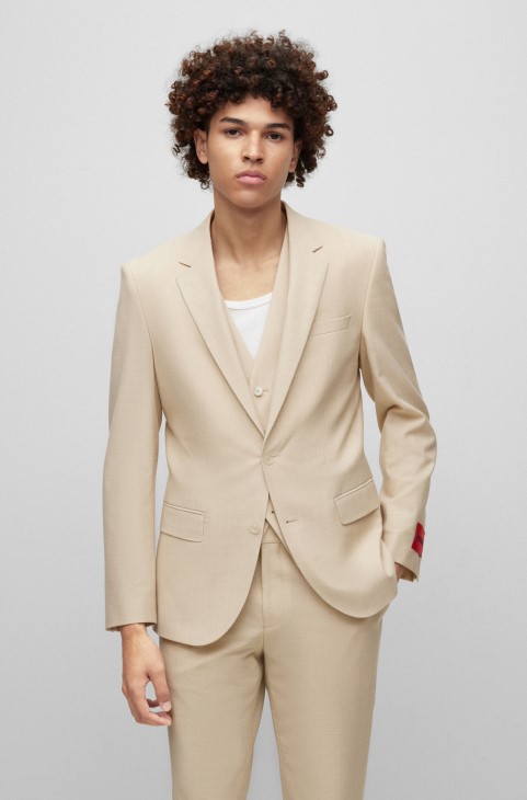 Μπεζ μπουφάν Hugo Boss Slim-fit σε μοτίβο Performance-stretch ύφασμα