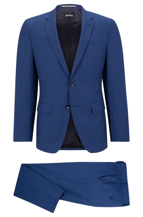 Κοστούμι με λεπτή εφαρμογή σε μπλε μάλλινο υπεύθυνο Hugo Boss με μικρομοτίβα