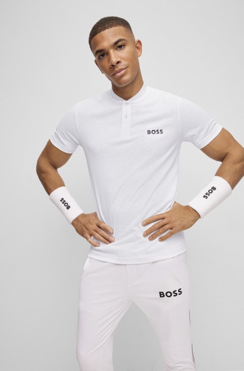 Boss X Matteo Berrettini Slim-fit μπλουζάκι πόλο με δομή Degrade Mesh