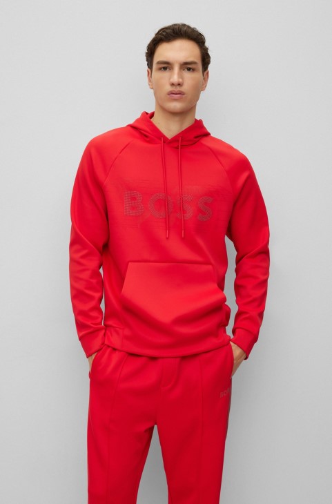 κόκκινο Hugo Boss Stretch-interlock φούτερ χαλαρής εφαρμογής με λογότυπο στρας