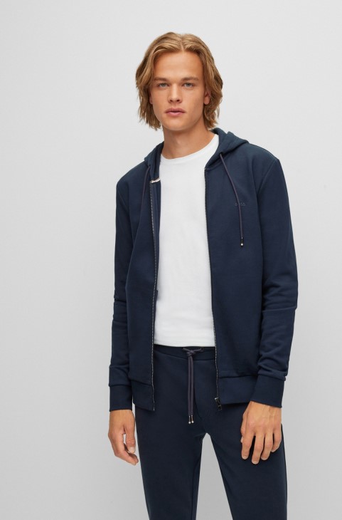 Φούτερ με κουκούλα από οργανικό βαμβάκι με λογότυπο από καουτσούκ σε σκούρο μπλε Hugo Boss