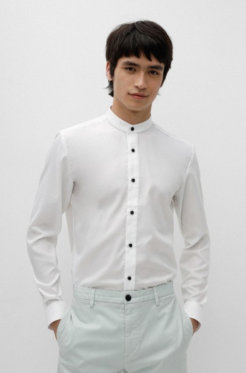 Πουκάμισο Hugo Boss Slim-fit από βαμβάκι Oxford με γιακά βάσης λευκό