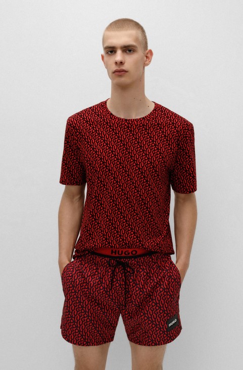 Μπλουζάκι από βαμβακερό ζέρσεϊ με μοτίβο Hugo Boss με τύπωμα λογότυπου και ετικέτα