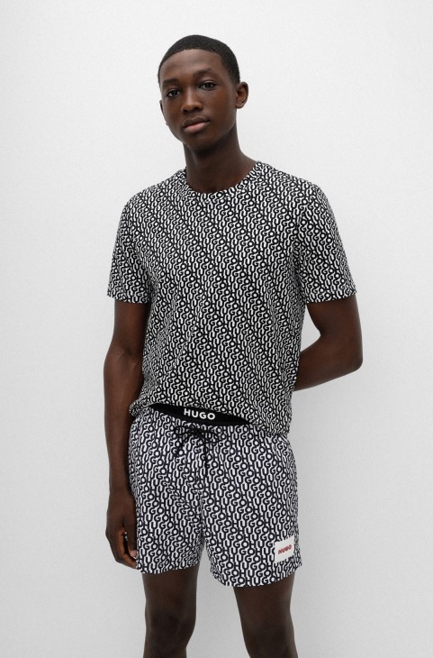 Μπλουζάκι από βαμβακερό ζέρσεϊ Hugo Boss με τύπωμα λογότυπου και μοτίβο ετικέτας