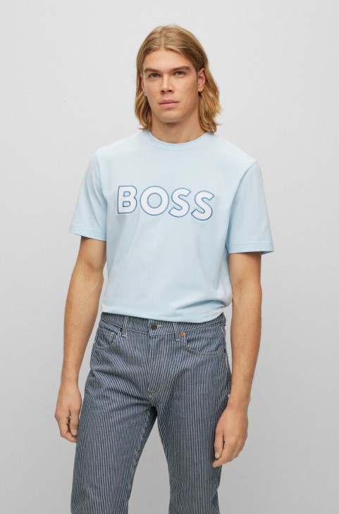 Hugo Boss γαλάζιο μπλουζάκι ελαστικό βαμβάκι με λογότυπο αντίθεσης