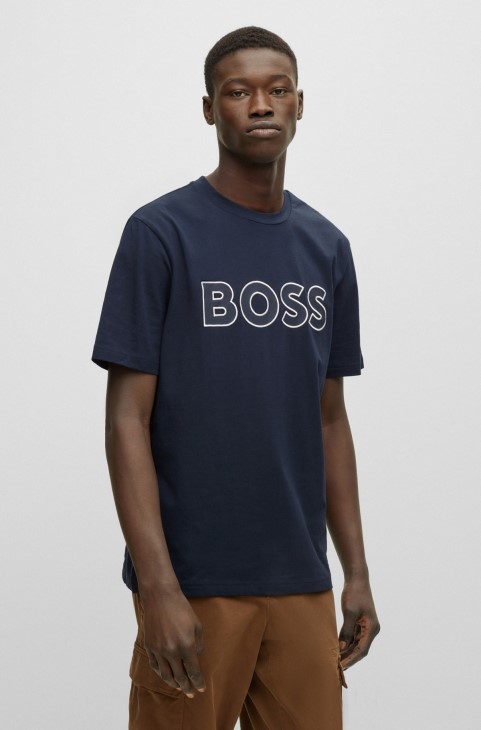 Βαμβακερό μπλουζάκι Hugo Boss με σκούρο μπλε λογότυπο