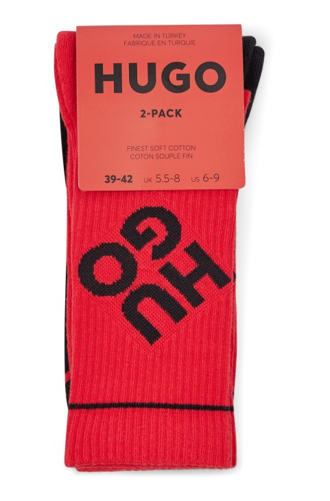 Hugo Boss δύο πακέτα κάλτσες μήκους τετάρτου με στοιβαγμένα λογότυπα ανοιχτό ροζ
