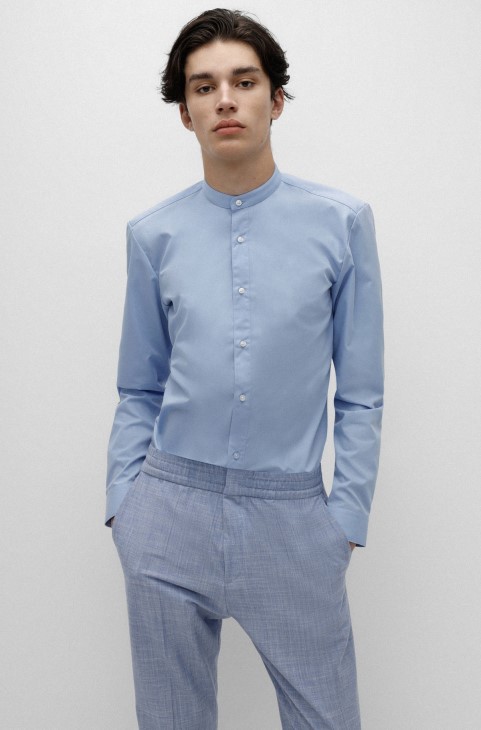 γαλάζιο πουκάμισο εύκολο σιδερένιο με λεπτή εφαρμογή με γιακά βάσης Hugo Boss