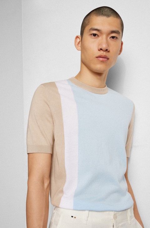 χρωματιστό πουλόβερ κανονικής εφαρμογής από βαμβακερό μερσερίζ γαλάζιο Hugo Boss
