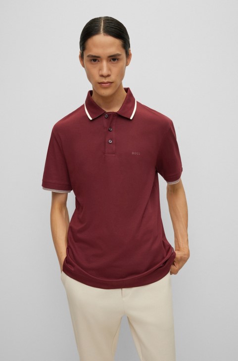 Πόλο μπλουζάκι Hugo Boss, βαμβακερό, με λογότυπο σκούρο κόκκινο