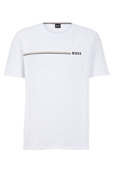 Πιτζάμα μπλουζάκι από ελαστικό βαμβάκι με χαρακτηριστική ρίγα και λογότυπο λευκό Hugo Boss