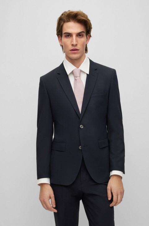 Μπουφάν Hugo Boss σκούρο μπλε με κανονική εφαρμογή από ελαστικό ύφασμα με μικρο σχέδιο