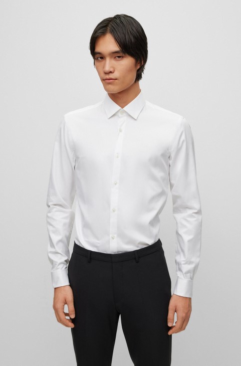 λευκό πουκάμισο με λεπτή εφαρμογή από βαμβακερό Twill με διπλή μανσέτα Hugo Boss