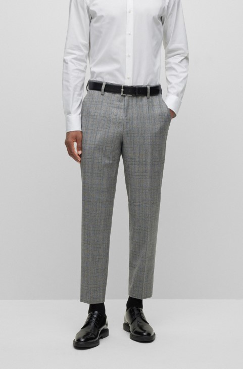παντελόνι με κωνική εφαρμογή σε καρό παρθένο μαλλί Hugo Boss γκρι