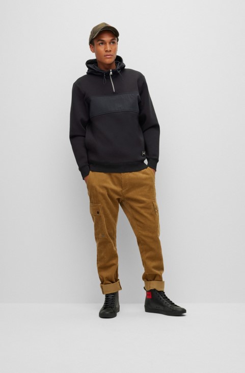 μαύρη κουκούλα από βαμβακερό μείγμα Hugo Boss χαλαρής εφαρμογής με λογότυπο
