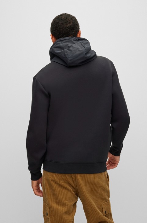 μαύρη κουκούλα από βαμβακερό μείγμα Hugo Boss χαλαρής εφαρμογής με λογότυπο
