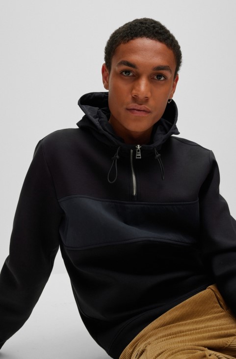 μαύρη κουκούλα από βαμβακερό μείγμα Hugo Boss χαλαρής εφαρμογής με λογότυπο
