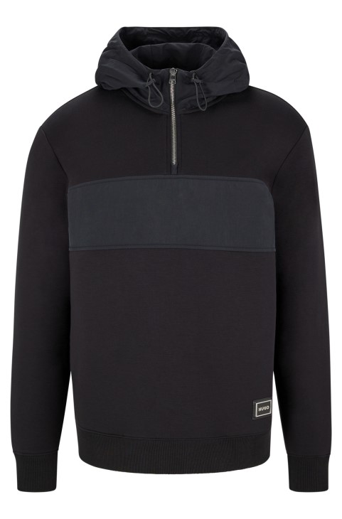 μαύρη κουκούλα από βαμβακερό μείγμα Hugo Boss χαλαρής εφαρμογής με λογότυπο
