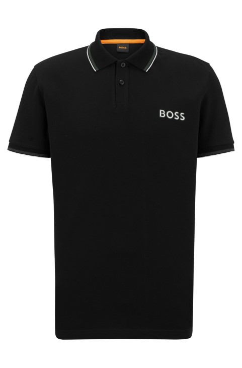 Hugo Boss στρετ-βαμβακερό πικέ πόλο μπλουζάκι με λεπτομέρεια με λογότυπο μαύρο