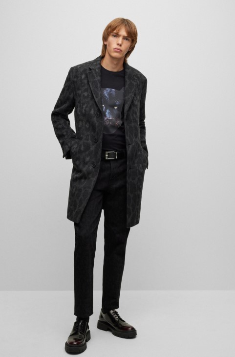 Παλτό από μαλλί Hugo Boss με κανονική εφαρμογή με στάμπα Jaglion μαύρο
