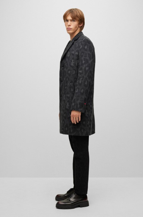 Παλτό από μαλλί Hugo Boss με κανονική εφαρμογή με στάμπα Jaglion μαύρο
