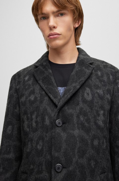 Παλτό από μαλλί Hugo Boss με κανονική εφαρμογή με στάμπα Jaglion μαύρο
