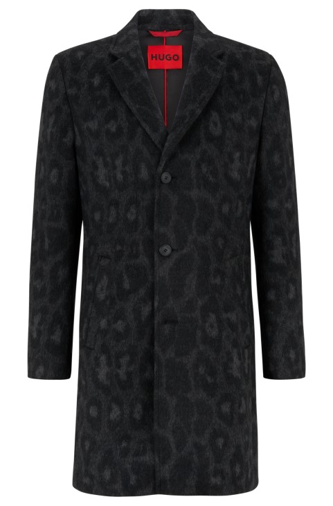 Παλτό από μαλλί Hugo Boss με κανονική εφαρμογή με στάμπα Jaglion μαύρο

