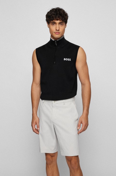 Μαύρο Hugo Boss αμάνικο πουλόβερ με φερμουάρ με υδατοαπωθητικό φινίρισμα