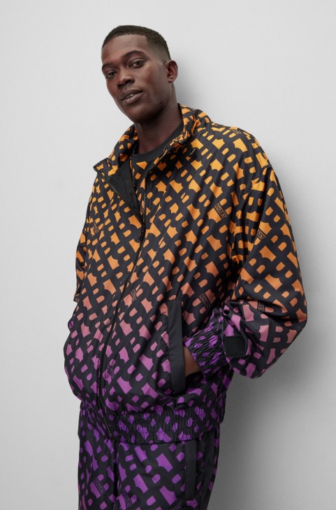 Boss X Khaby φούτερ χαλαρής εφαρμογής με φερμουάρ με ντεγκραντέ μονογράμματα