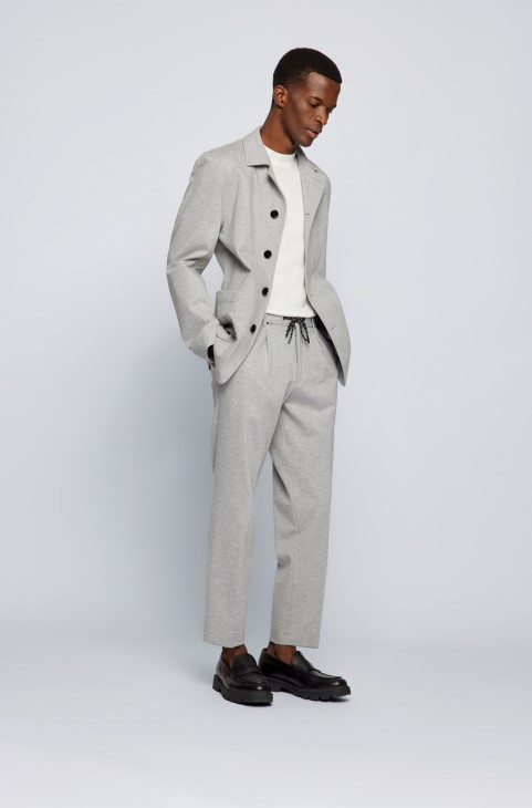 γκρι Cropped χαλαρό παντελόνι με μπροστινές πιέτες Hugo Boss
