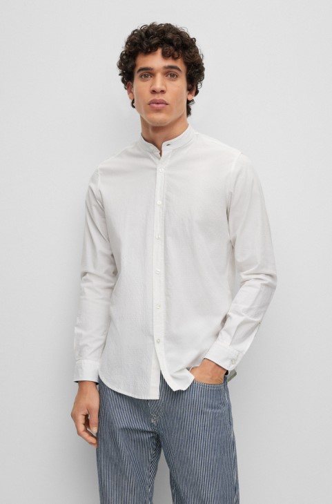 πουκάμισο με κανονική εφαρμογή σε στρετ βαμβακερό Dobby Hugo Boss λευκό