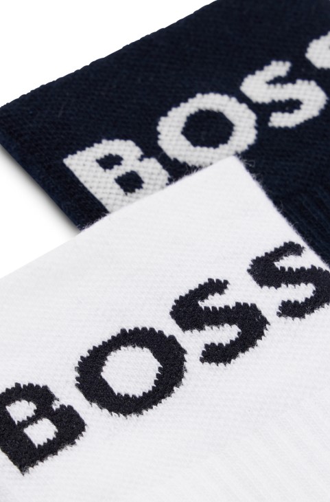 Hugo Boss σκούρο μπλε δύο πακέτα κοντών κάλτσες με λογότυπο σε βαμβακερό μείγμα
