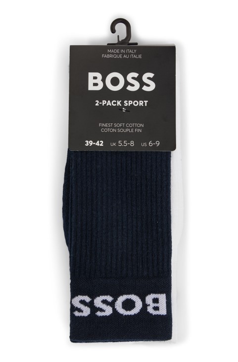 Hugo Boss σκούρο μπλε δύο πακέτα κοντών κάλτσες με λογότυπο σε βαμβακερό μείγμα

