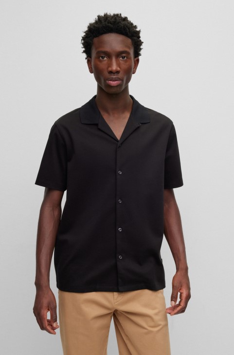 Μαύρο πουκάμισο Hugo Boss σε κανονική εφαρμογή σε μείγμα βαμβακερού μερσερισμένου