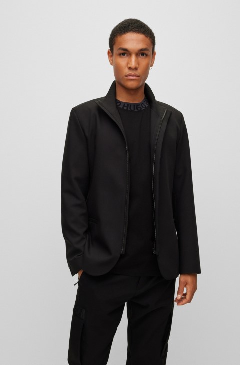 Σακάκι Hugo Boss εξαιρετικά λεπτής εφαρμογής σε μαύρο ύφασμα Performance-stretch